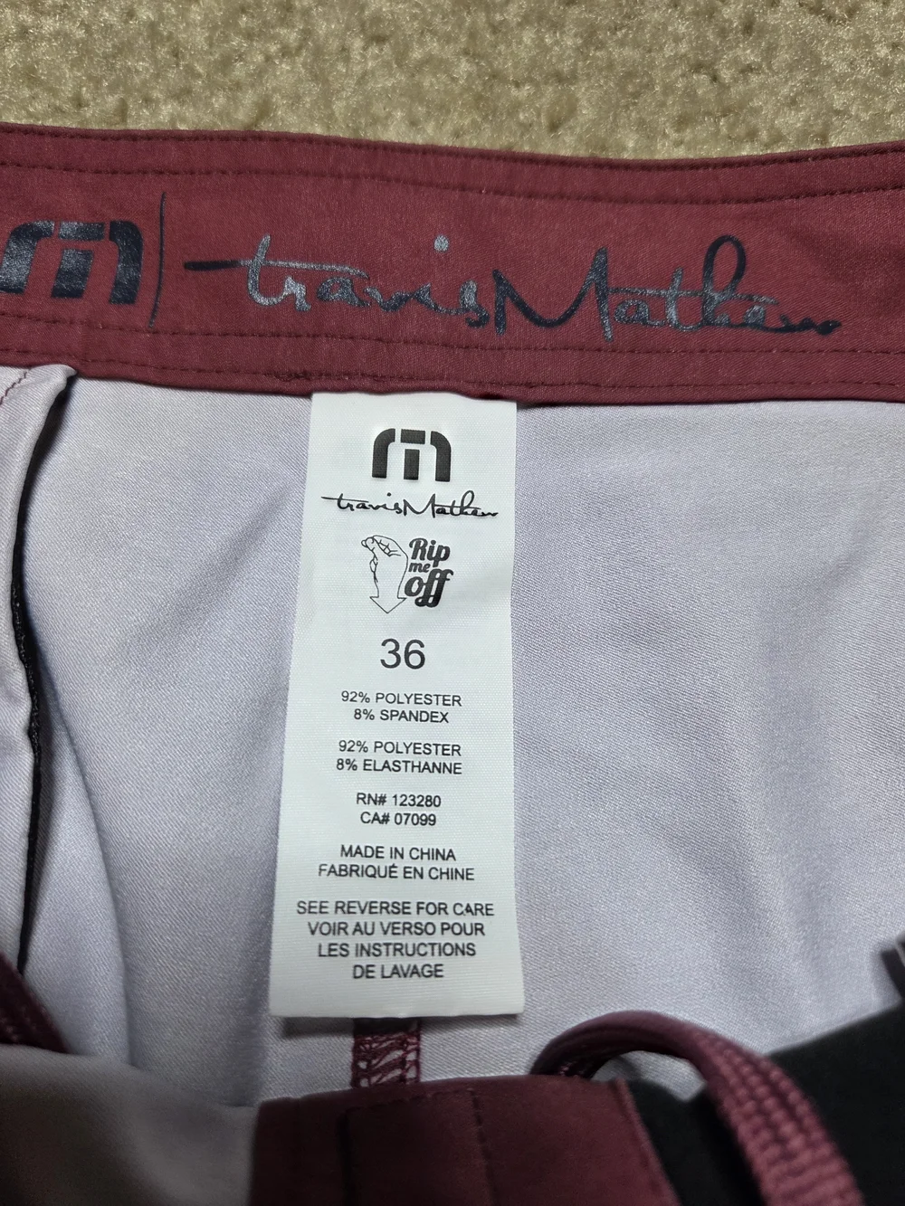 Travis Mathew Confetti King Burgundy Striped Board Shorts Size 36 Vacation Beach